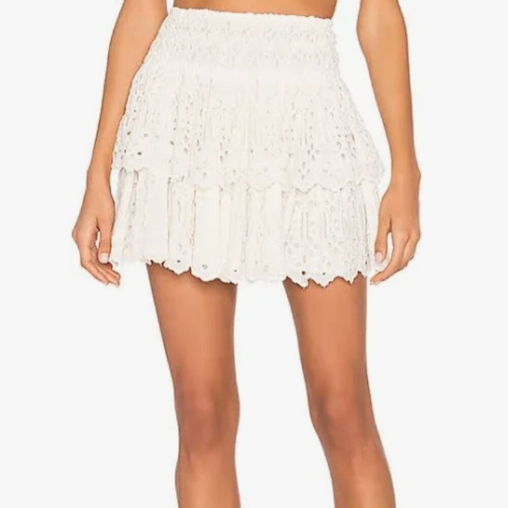 NWT Free People White Eyelet Tiered Cotton Miniskirt - Picture 2 of 4